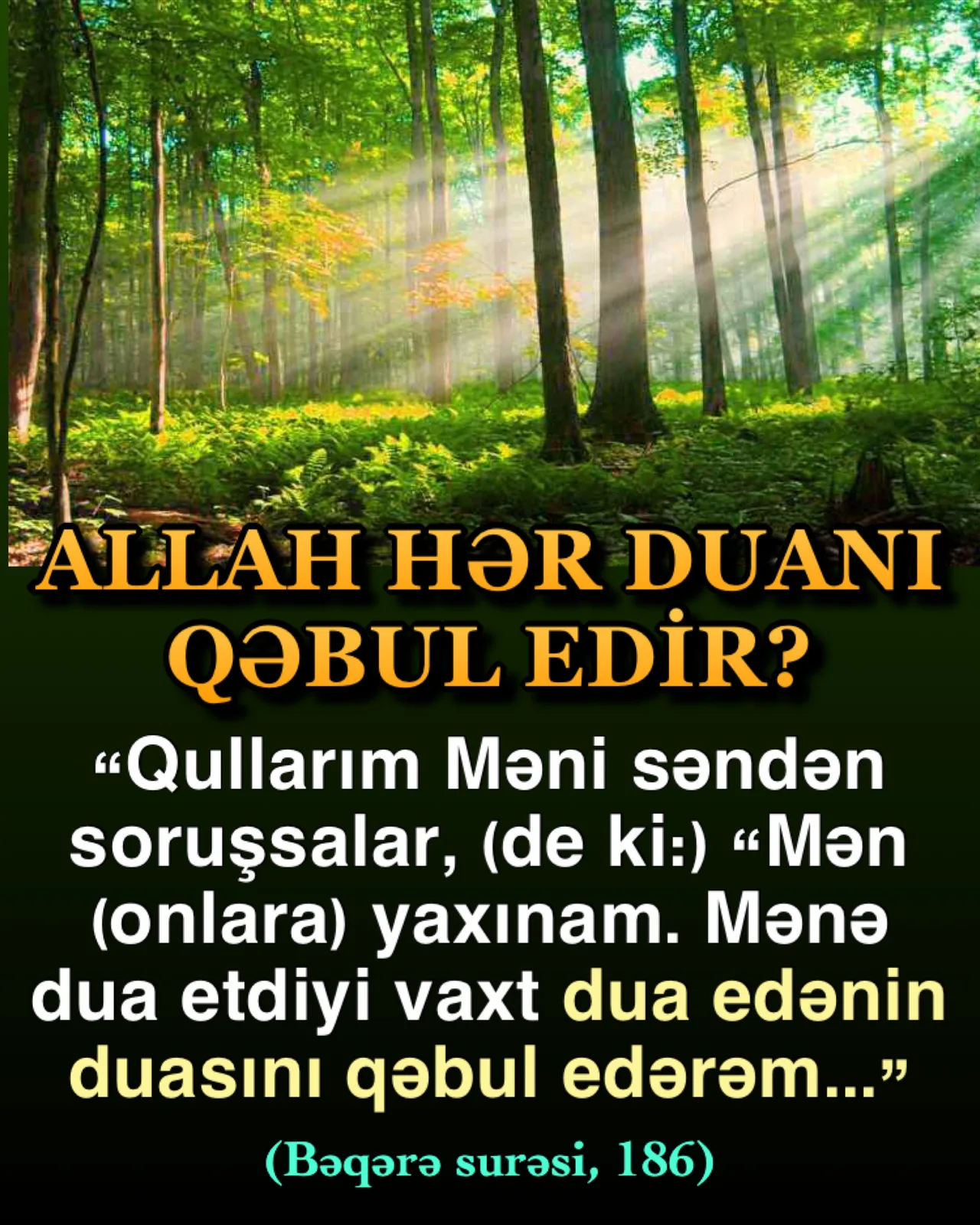 Allah Özünə səslənən hər kəsin çağırışını duyar və cavab verər