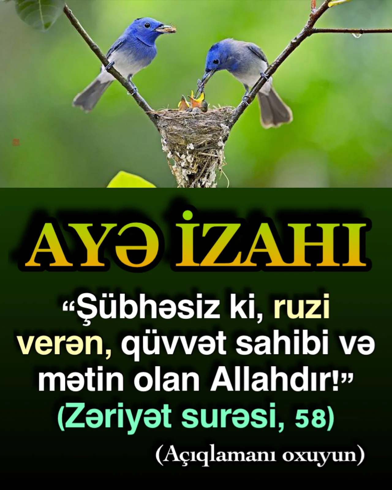 Ayədə Allahın Rəzzaq, Mətin və Kavi adları xəbər verilir