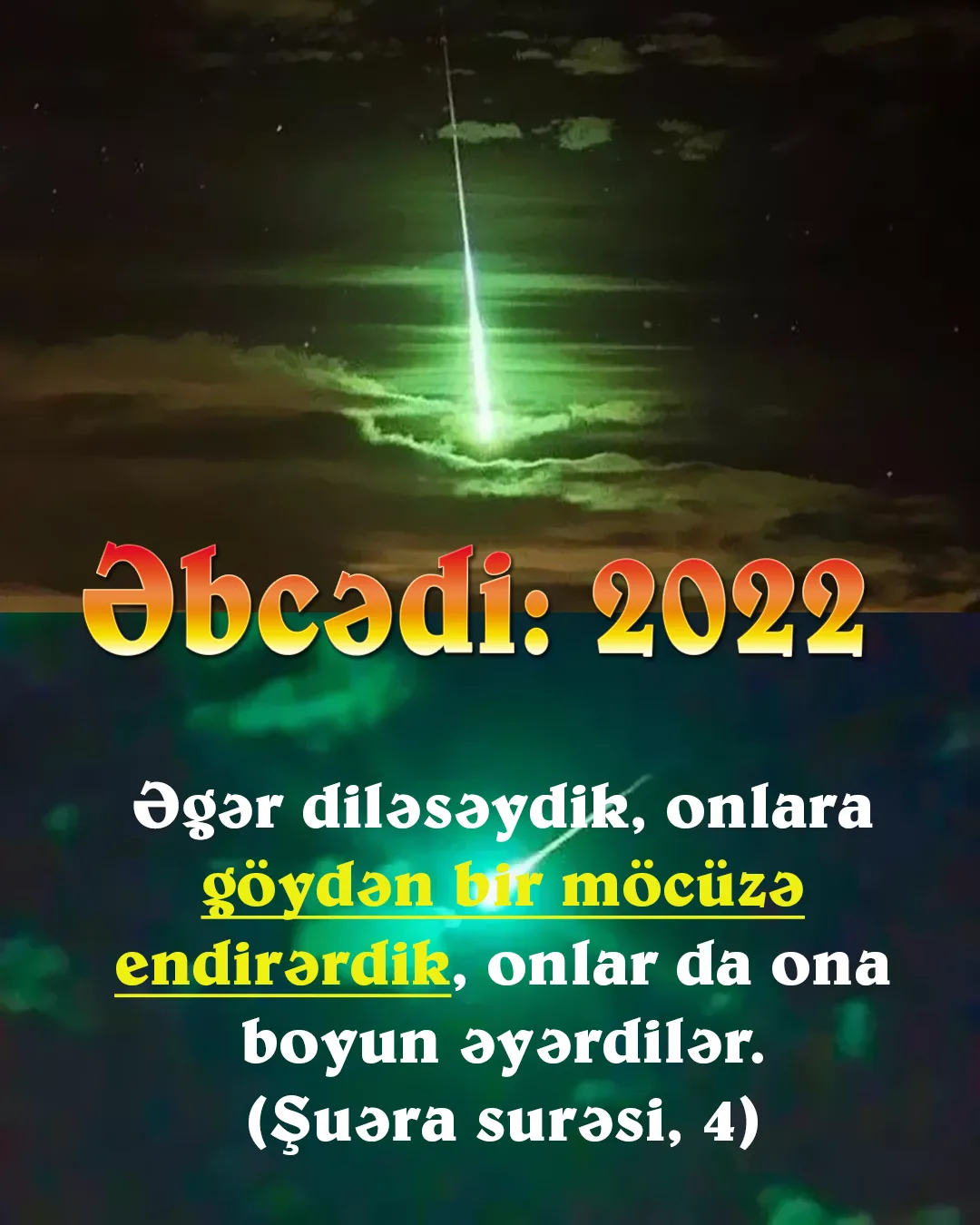 Ayəsindəki “göydən bir möcüzə endirərdik” əbcəd hesabı miladi 2022-ci ili verməkdədir