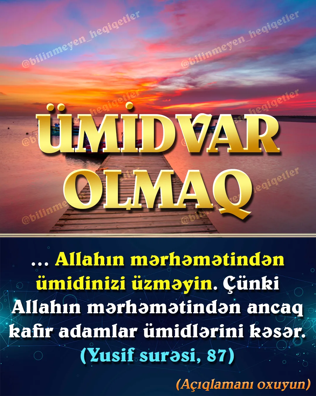 Bəli, biz heç bitməyən, heç tükənməyən və qəlbimizdə daim var olan bir hisslə yaşayırıq: Ümid