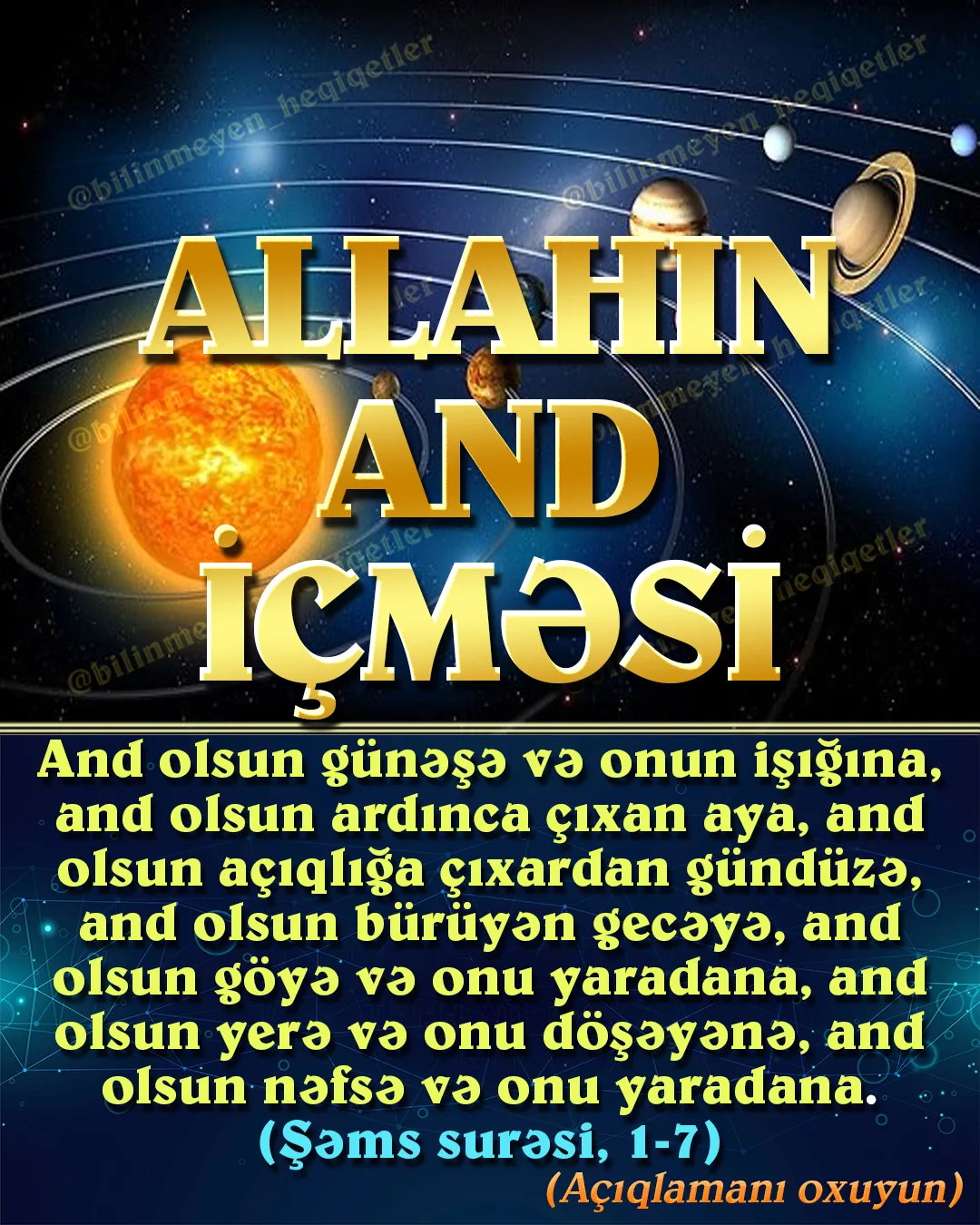 Bilindiyi kimi Quranda bir sıra ayələr var ki, Allah nəyinsə üzərinə əmin edir, and içir
