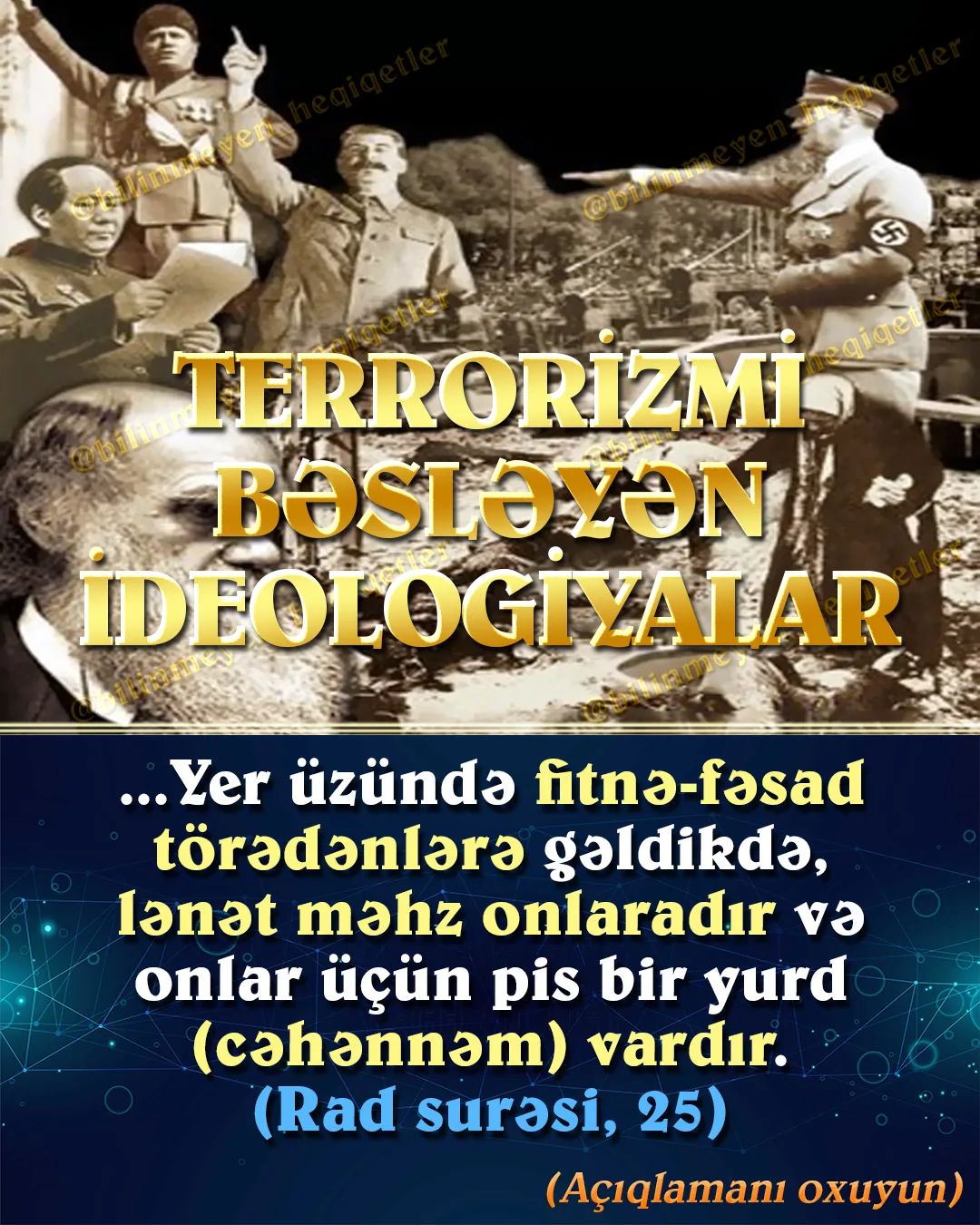 Bu gün dünyanın dörd bir tərəfində terror, soyqırım, qətliam halları yaşanılır, günahsız