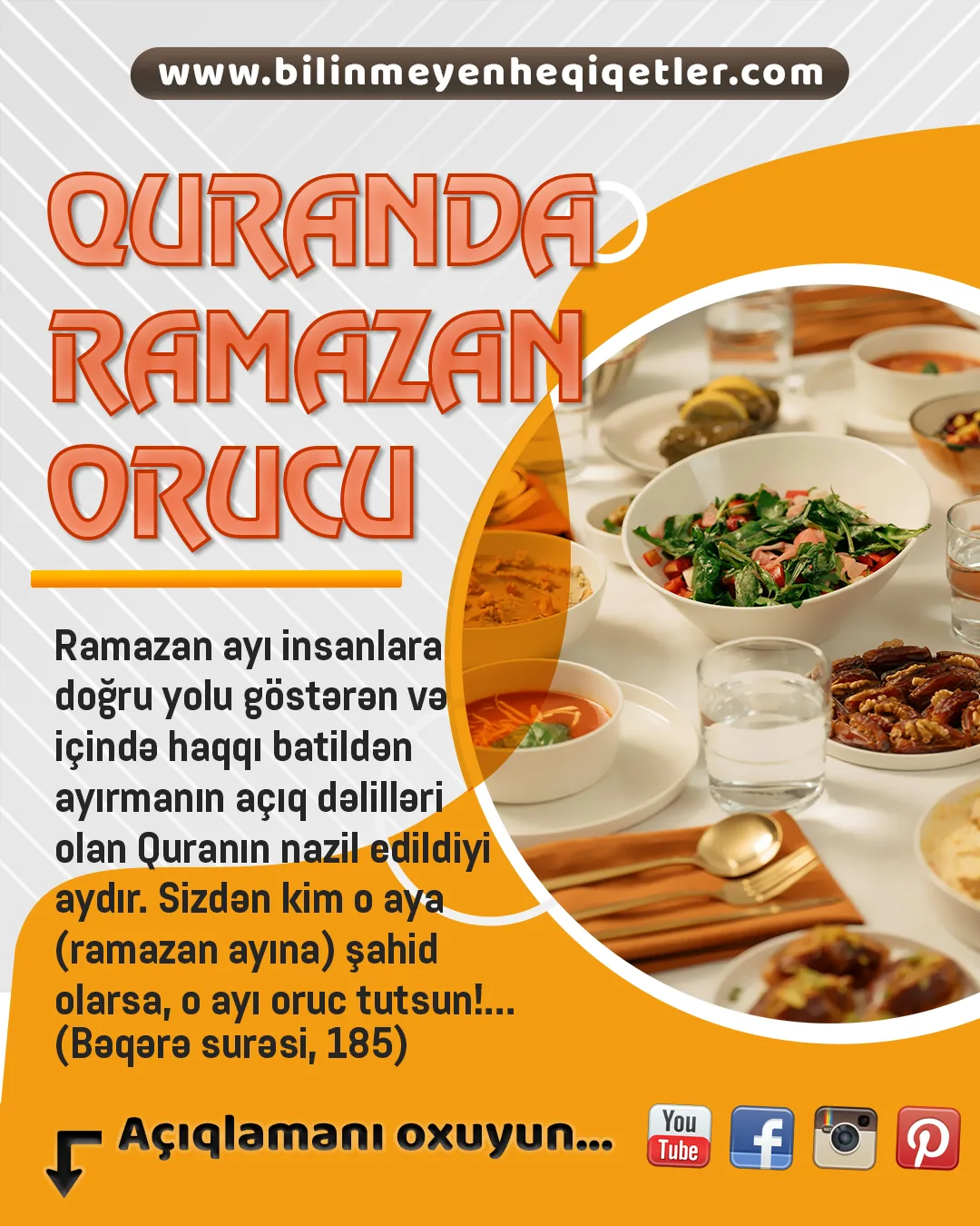 Bu il (2025) Ramazan ayı mart ayının 1-dən (bu gecə) başlayır, inşaAllah