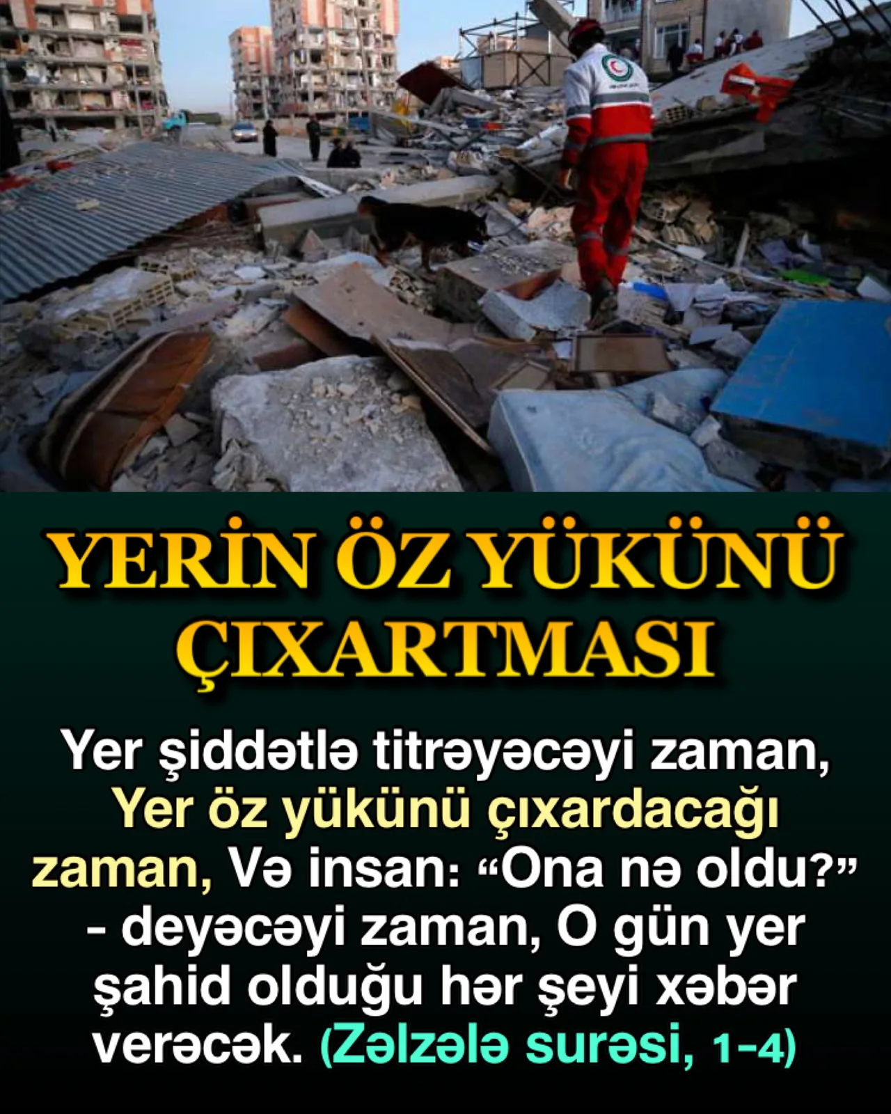 Ərəb dilində “zilzəl” zəlzələ, təkan, “əsqaləha” isə “ağırlığını, ağır yükünü” mənasını verir