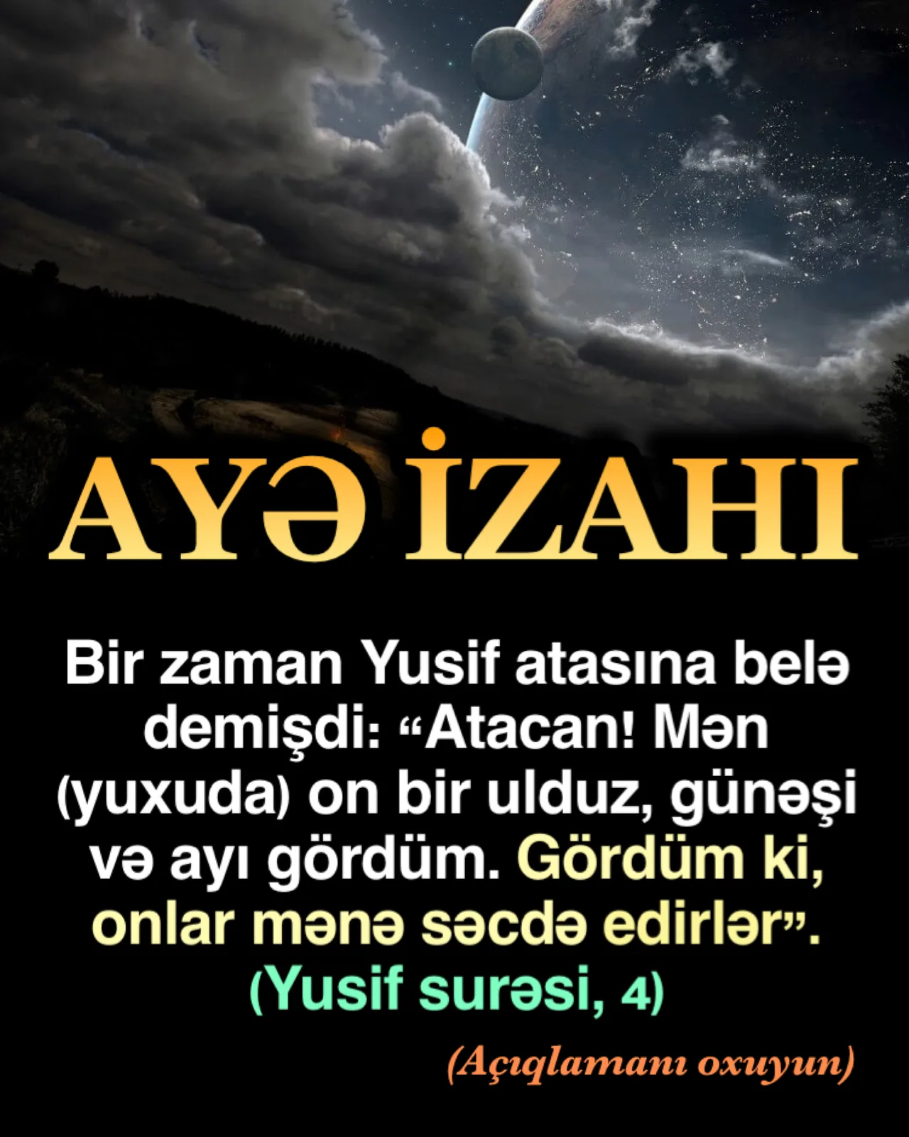 İmam Məhəmməd Baqir (ə.s) buyurdu ki: “BU İŞİN SAHİBİNDƏ (MEHDİDƏ) YUSİFƏ BİR BƏNZƏRLİK