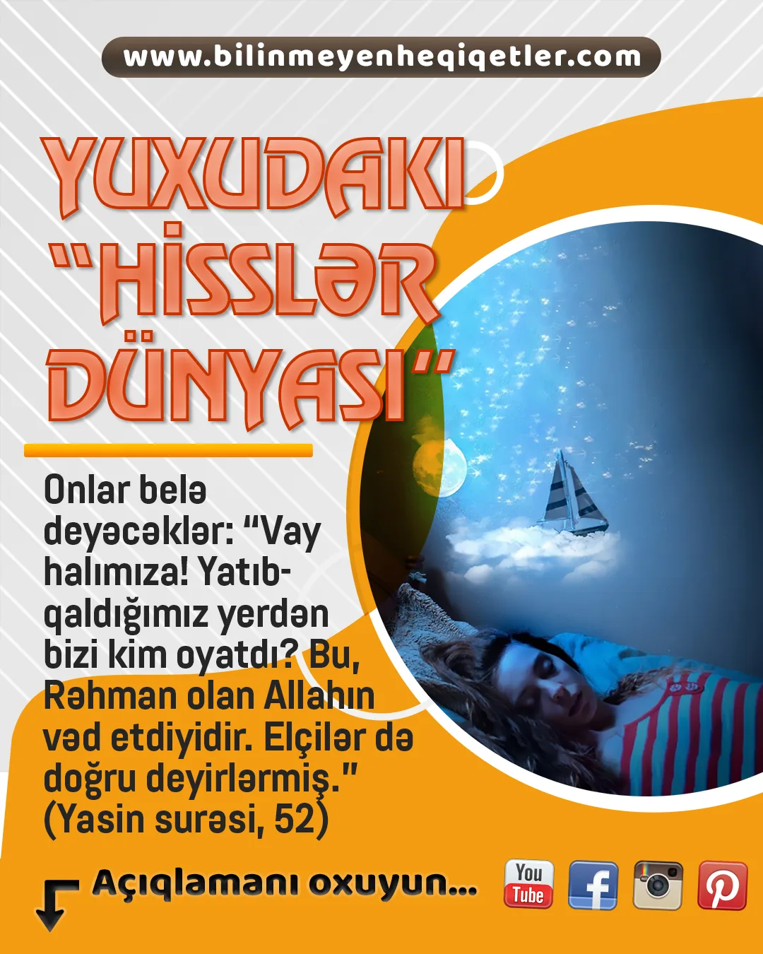 İnsan yuxu əsnasında gözləri qapalı şəkildə yatağında yatır