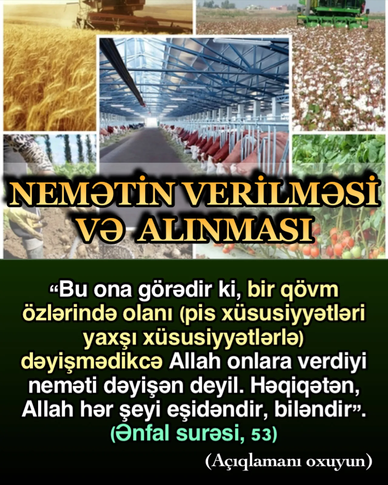 İnsanlara nemətlər verilməsinin, ya da bu nemətlərin onlardan geri alınmasının bir səbəbini