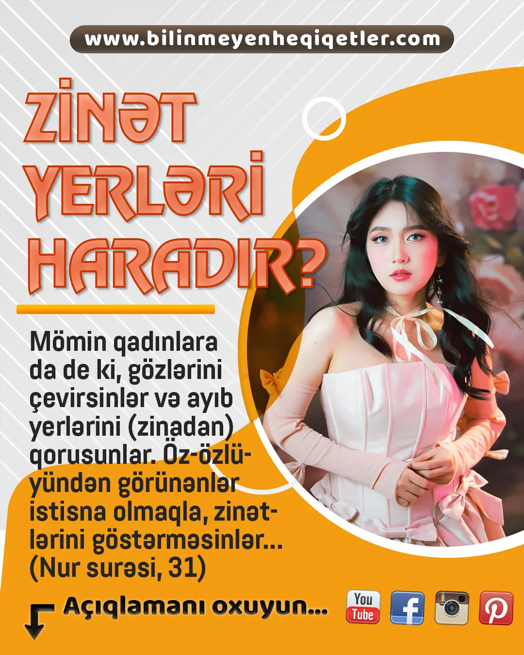 Nur” surəsinin 31-ci ayəsində qeyd olunan “zinət” sözünün, zinət əşyaları, mirvari və
