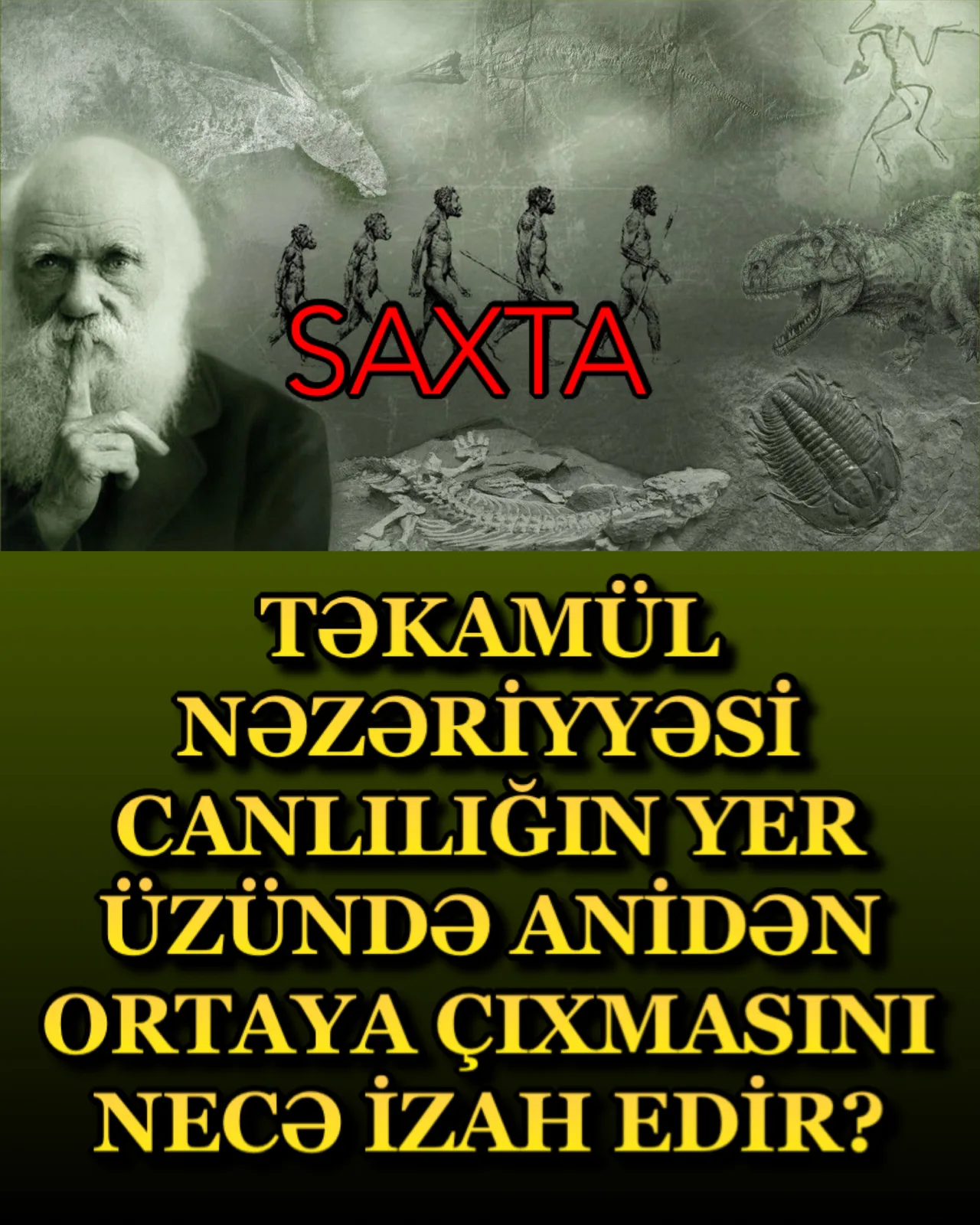 Təkamül nəzəriyyəsi yer üzündə canlıların ortaya çıxışı ilə əlaqədar heç bir açıqlama vermir