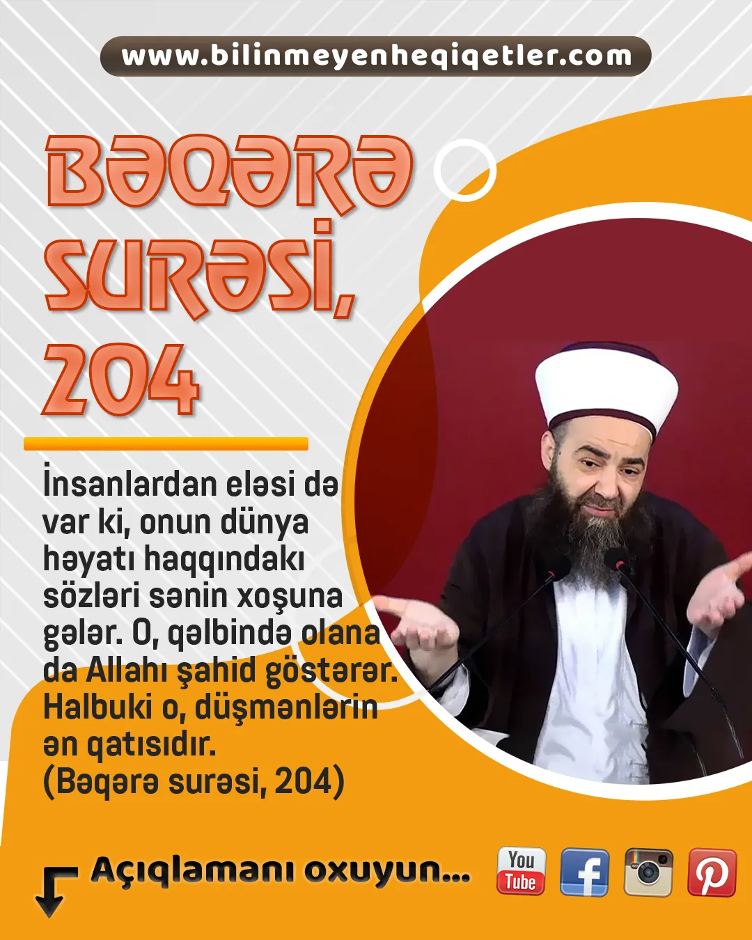 Yəni, münafiq qəlbindəki əxlaqsızlığa, xəbisliyə baxmayaraq Allahı şahid tutur, Allah adına